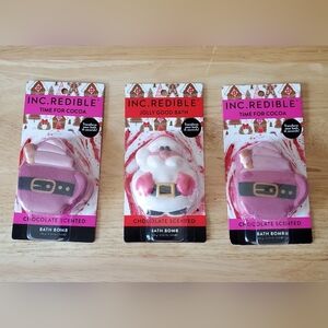 Bath Bombs 3 Chocolate Scented- 1 Santa And 2 Cups Of Cocoa New